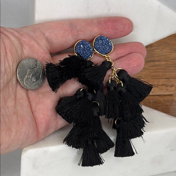 SugarFix Black and Gold Blue Stone Tassel Earrings lot E32 - Picture 6 of 7